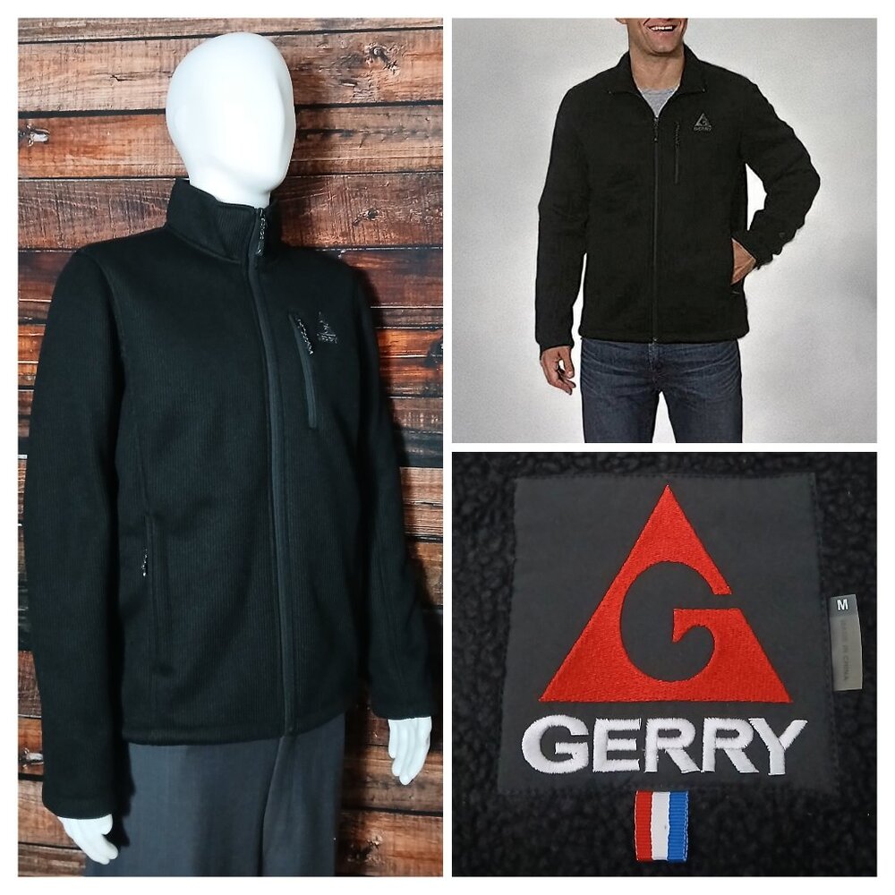 Gerry Jacket Mens M Black Fleece Lined Thick Knit Full Zip Zipped Pockets